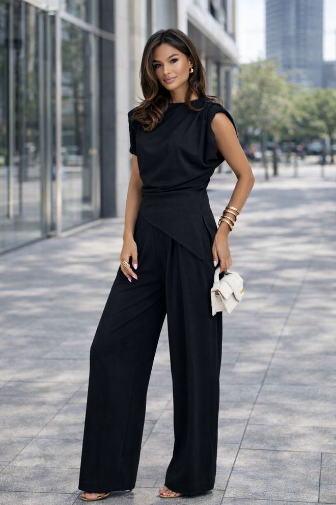 MyBee Black Formal Elegant Suit With Palazzo Wide Leg Pants Wholesale Clothing Formal