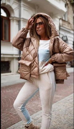A wholesale clothing model wears 39328 - Coat - Beige, Turkish wholesale Jacket of MyBee