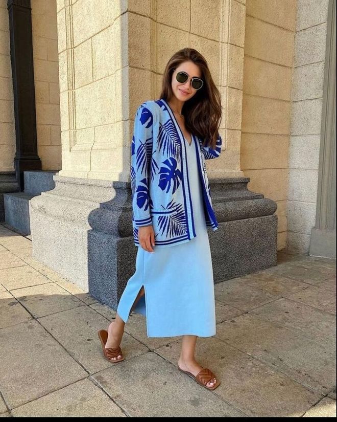 MyBee Dress And Cardigan Suit Blue Wholesale Clothing Casual