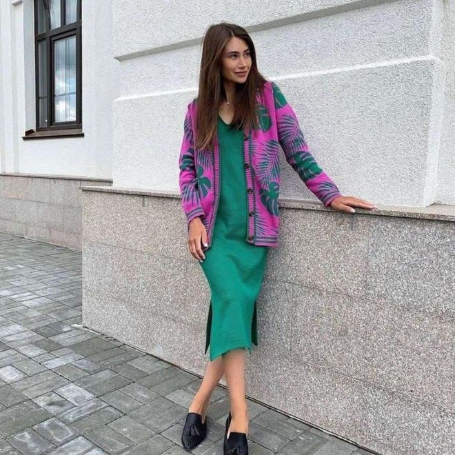 MyBee Dress And Cardigan Suit Green Wholesale Clothing Casual