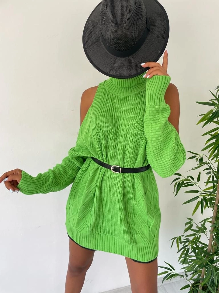 A wholesale clothing model wears 39453 - Sweater - Green, Turkish wholesale Sweater of MyBee