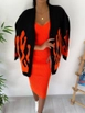 Een kledingmodel uit de groothandel draagt 39472-dress-and-cardigan-suit-orange, Turkse groothandel  van 