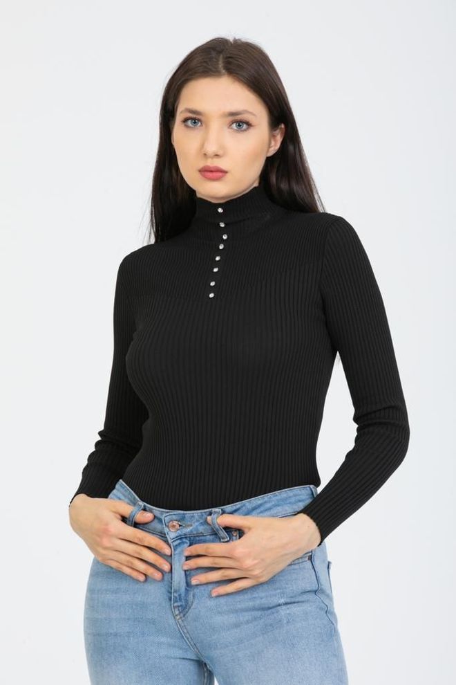 MyBee تريكو حجر بوليليت أسود ملابس بالجملة غير رسمي