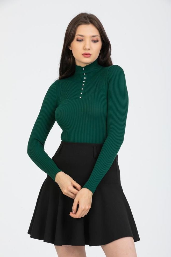 MyBee تريكو بأحجار البوليليت كاكي ملابس بالجملة غير رسمي