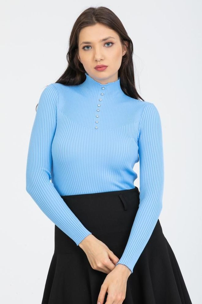 MyBee تريكو حجر بوليليت أزرق فاتح ملابس بالجملة غير رسمي