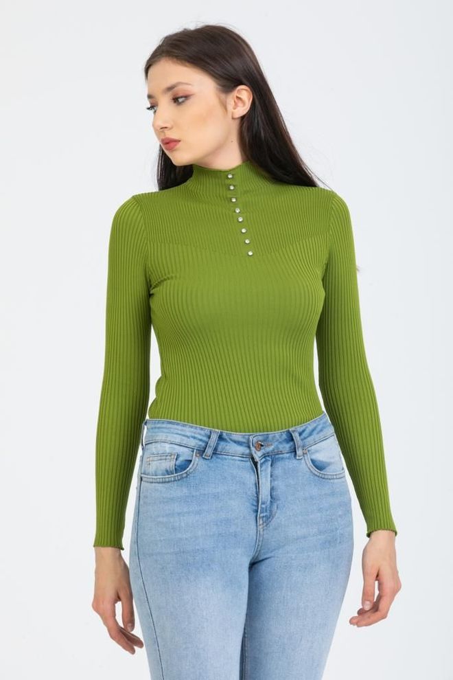 MyBee تريكو بوليليت من الحجر أخضر ملابس بالجملة غير رسمي