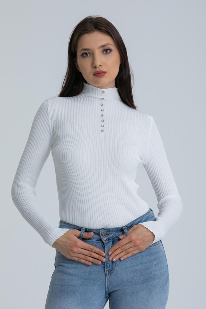 MyBee تريكو حجر بوليليت أبيض ملابس بالجملة غير رسمي