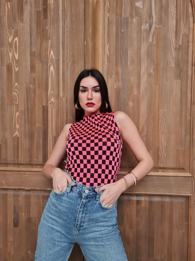 MyBee Crop in maglia scozzese Rosa Abbigliamento all'ingrosso Casuale