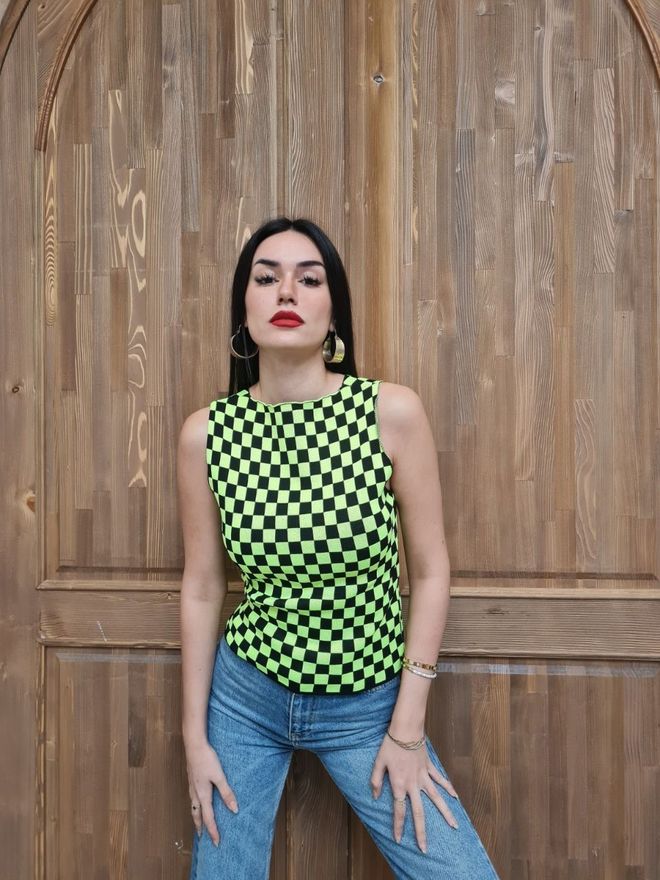 MyBee Crop in maglia scozzese Verde Abbigliamento all'ingrosso Casuale