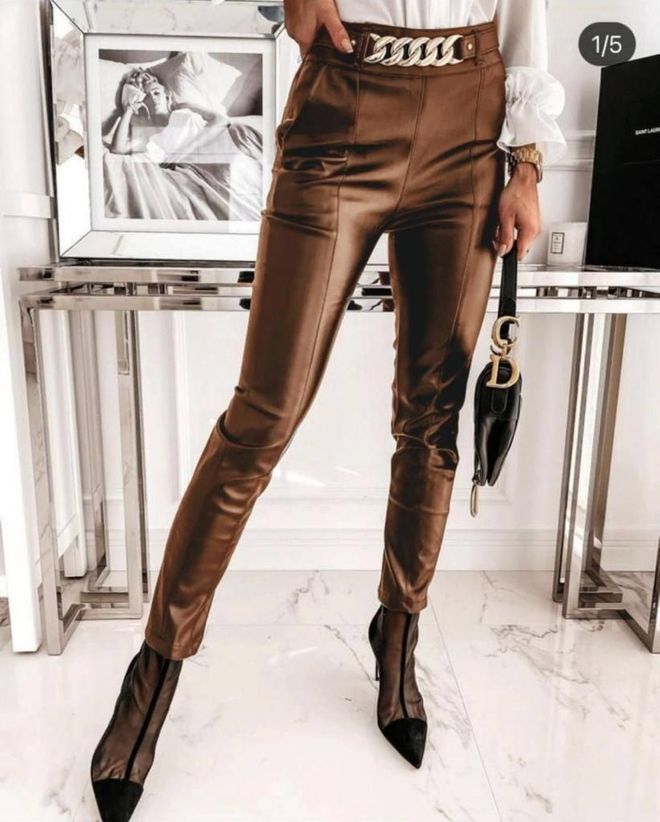 MyBee Pantaloni con dettagli a catena Marrone Abbigliamento all'ingrosso Casuale