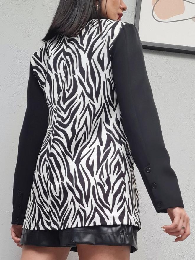 MyBee Zebra Pattern Jacket White Wholesale Clothing Elegant