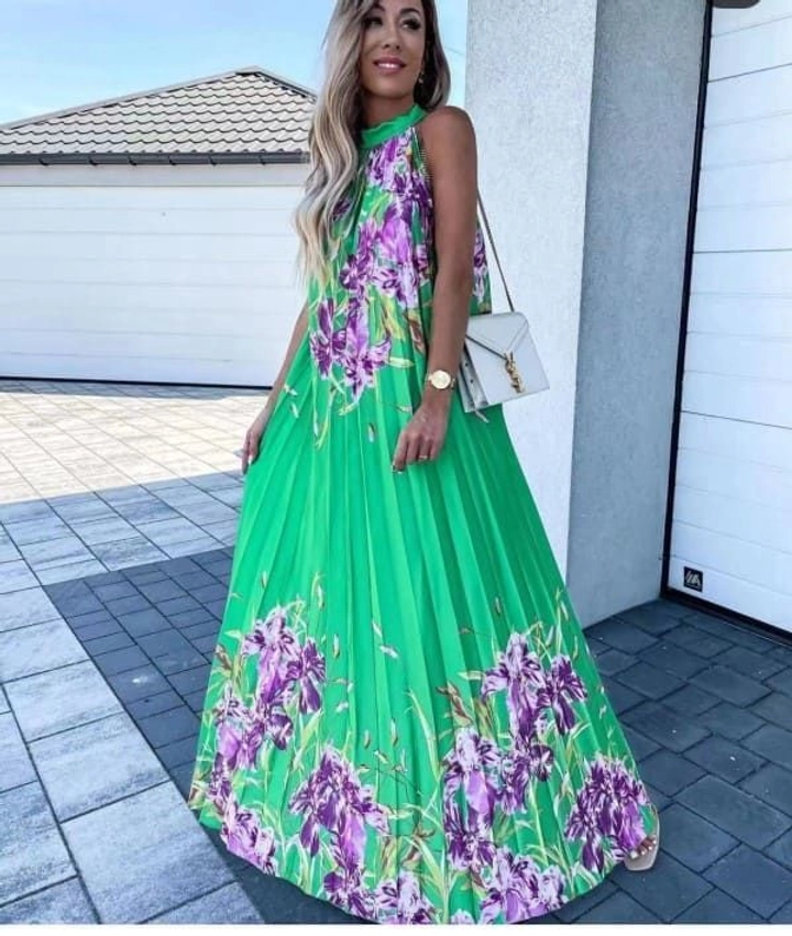 Veľkoobchodný model oblečenia nosí 47387 - Satin Pleat Dress - Green, turecký veľkoobchodný Šaty od MyBee
