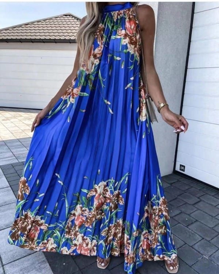 Hurtowa modelka nosi 47388 - Satin Pleat Dress - Saks, turecka hurtownia Sukienka firmy MyBee