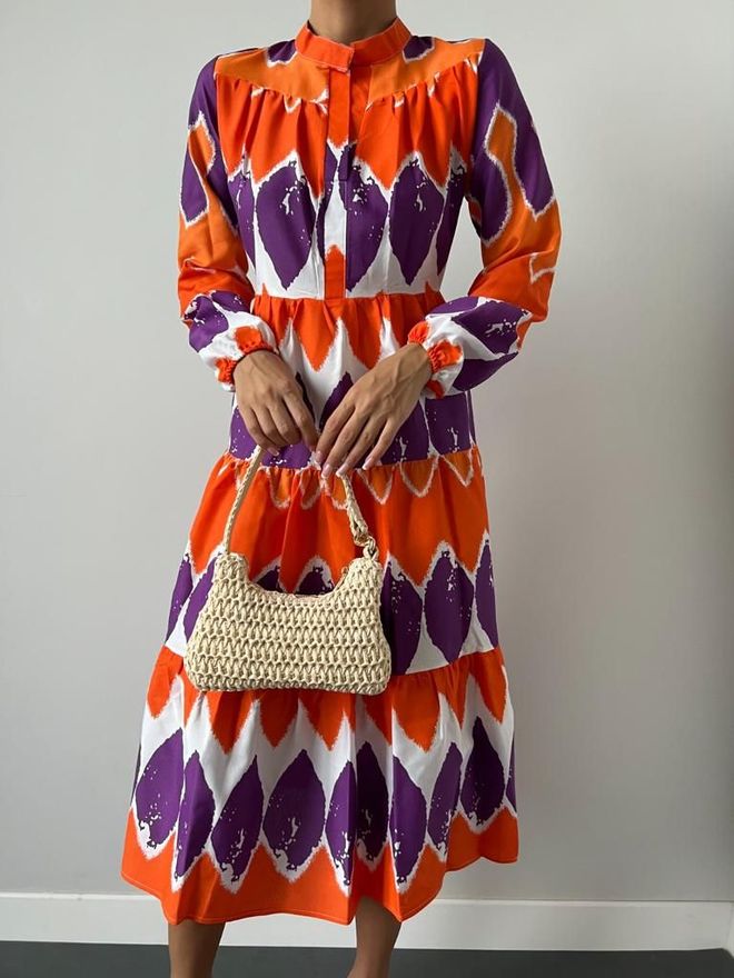 MyBee VESTIDO DE POPELINA ESTAMPADO Naranja Morado Ropa al por mayor Casual