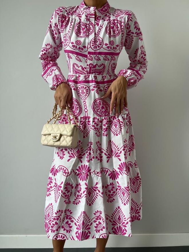 MyBee POPLIN PATTERNED DRESS Fuchsia Wholesale Clothing Casual