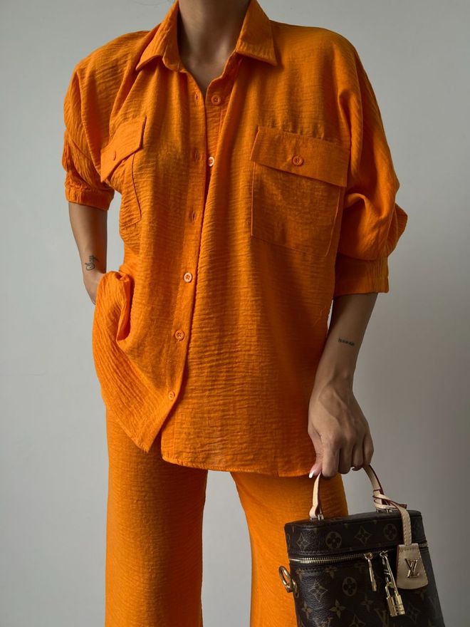 MyBee LINEN SUIT Orange Wholesale Clothing Cotton