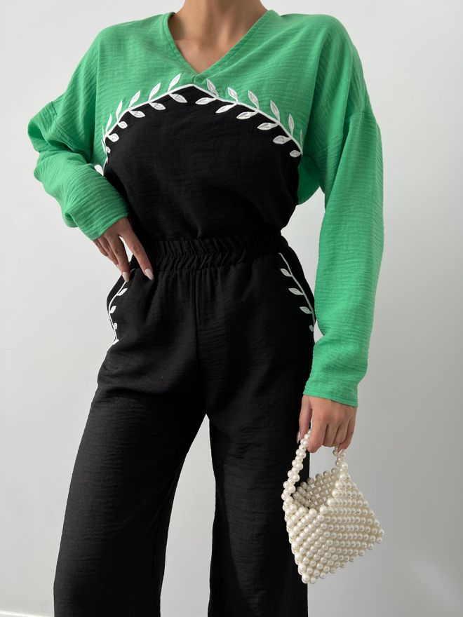 MyBee Embroidered Suit Black Wholesale Clothing Cotton