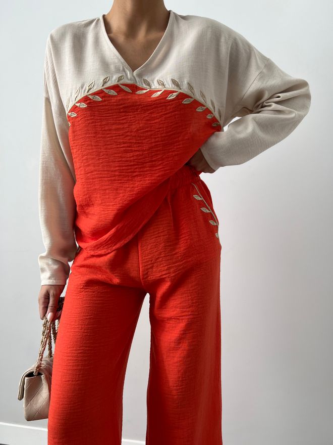 MyBee Embroidered Suit Orange Wholesale Clothing Casual