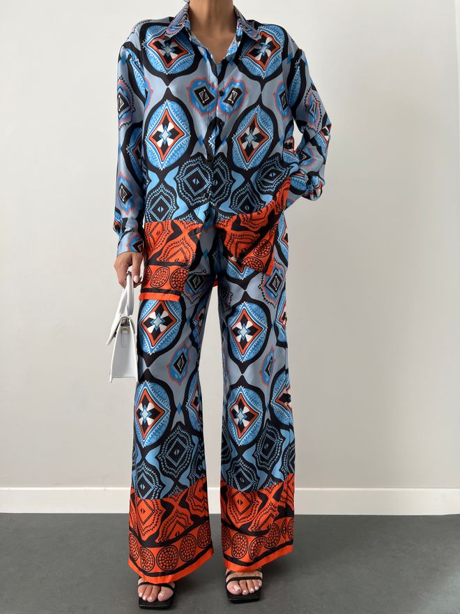 MyBee Satin Suit Blue Wholesale Clothing Modest