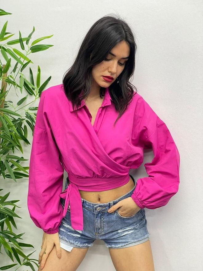 MyBee قميص برباط جانبي فوشيا ملابس بالجملة غير رسمي
