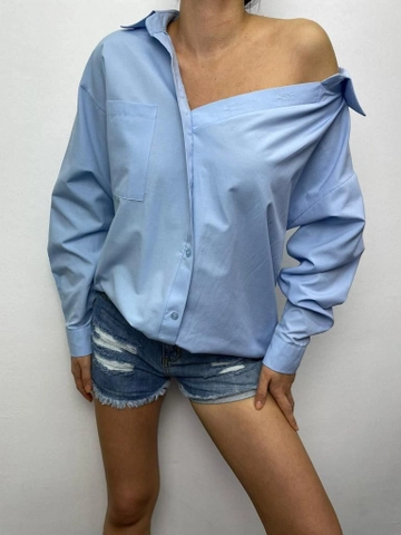 A wholesale clothing model wears  Zara Model Shirt - Blue
, Turkish wholesale Shirt of MyBee