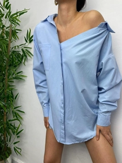 A wholesale clothing model wears MYB10088 - Zara Model Shirt - Blue, Turkish wholesale Shirt of MyBee