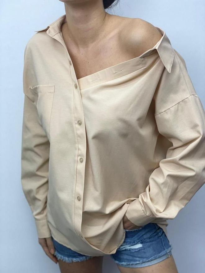 MyBee Oversize Model Overhemd Beige Groothandel Kleding Casual