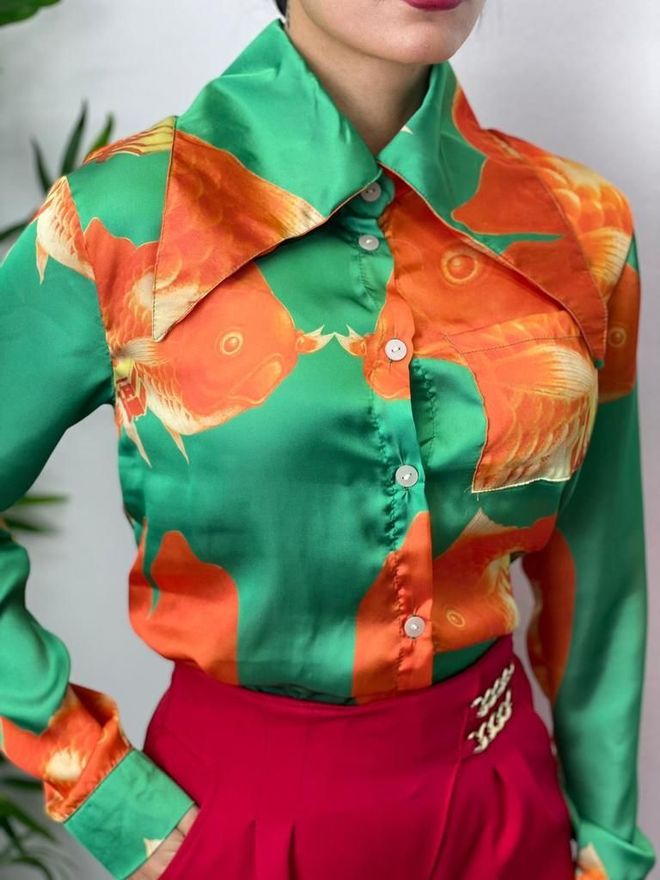 MyBee Satijnen overhemd Groen Groothandel Kleding Formeel