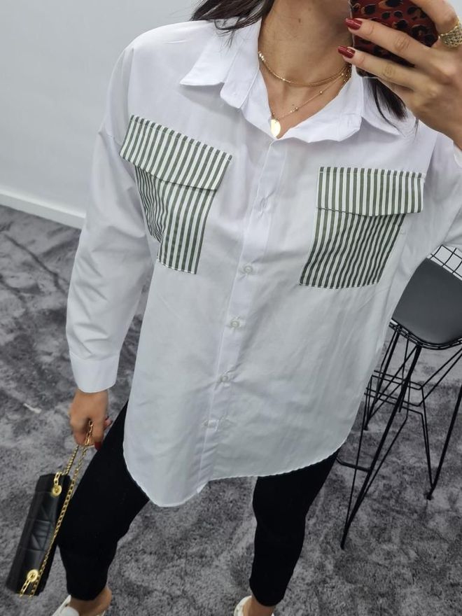 MyBee Chemise En Popeline Vert Vêtements en gros Décontracté