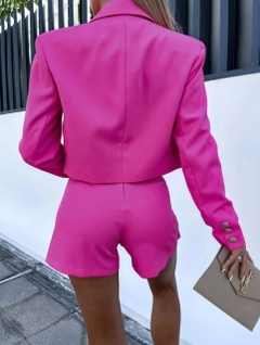A wholesale clothing model wears MYB10022 - Bronze Buttoned Suit - Fuchsia, Turkish wholesale Suit of MyBee