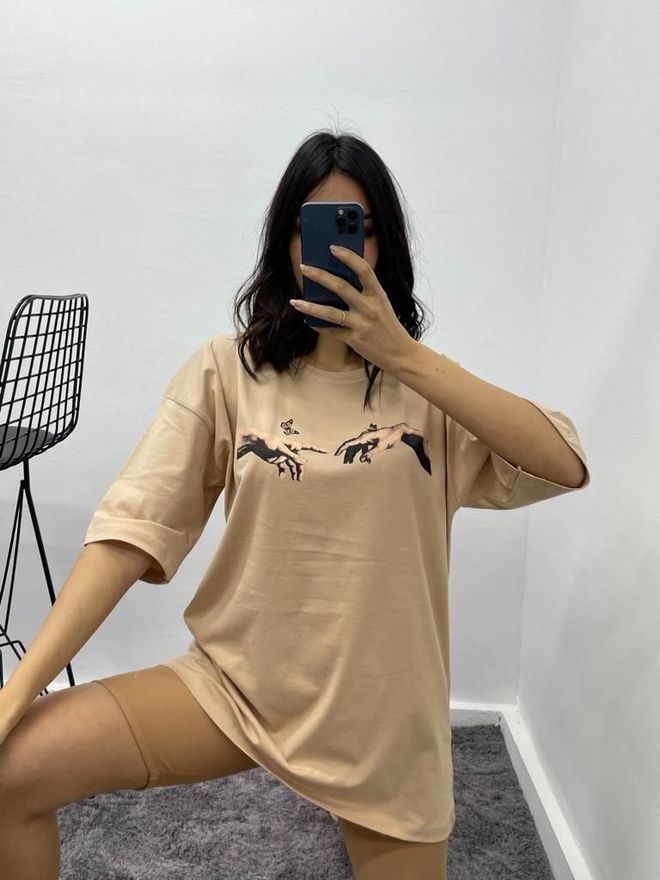 MyBee T Shirt Hand Vlinder Beige Groothandel Kleding Casual