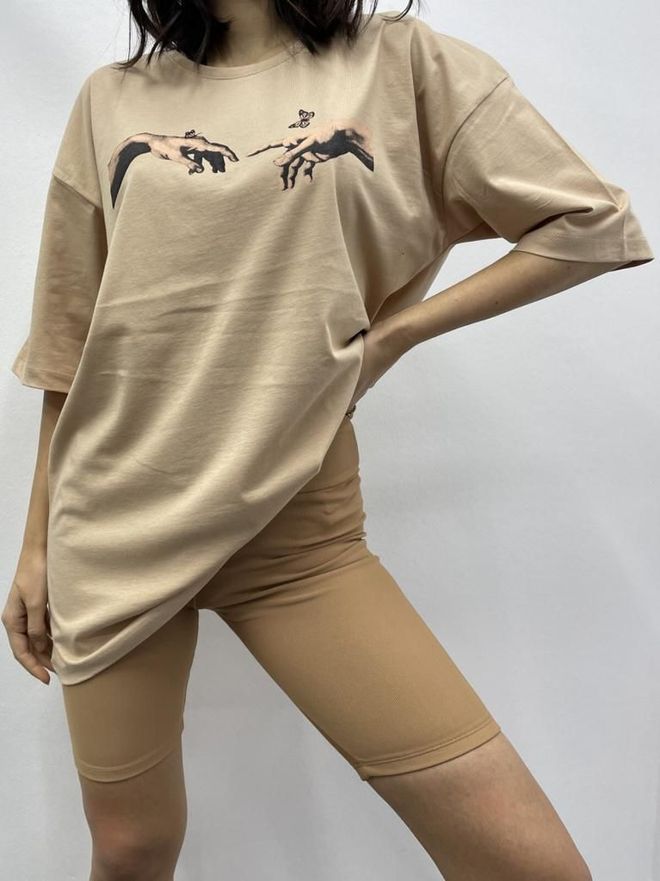 MyBee T Shirt Hand Butterfly Beige Wholesale Clothing Cotton
