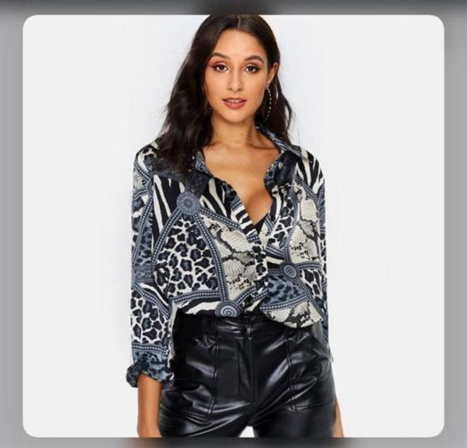 MyBee Рубашка С Рисунком Синий Оптовая продажа одежды Повседневный