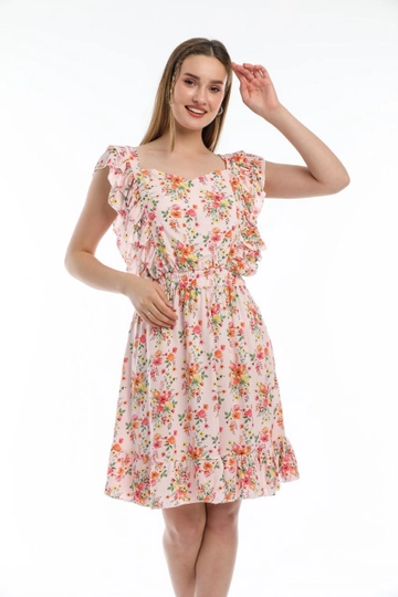 A wholesale clothing model wears  Viscose Dress - Pink
, Turkish wholesale Dress of MyBee