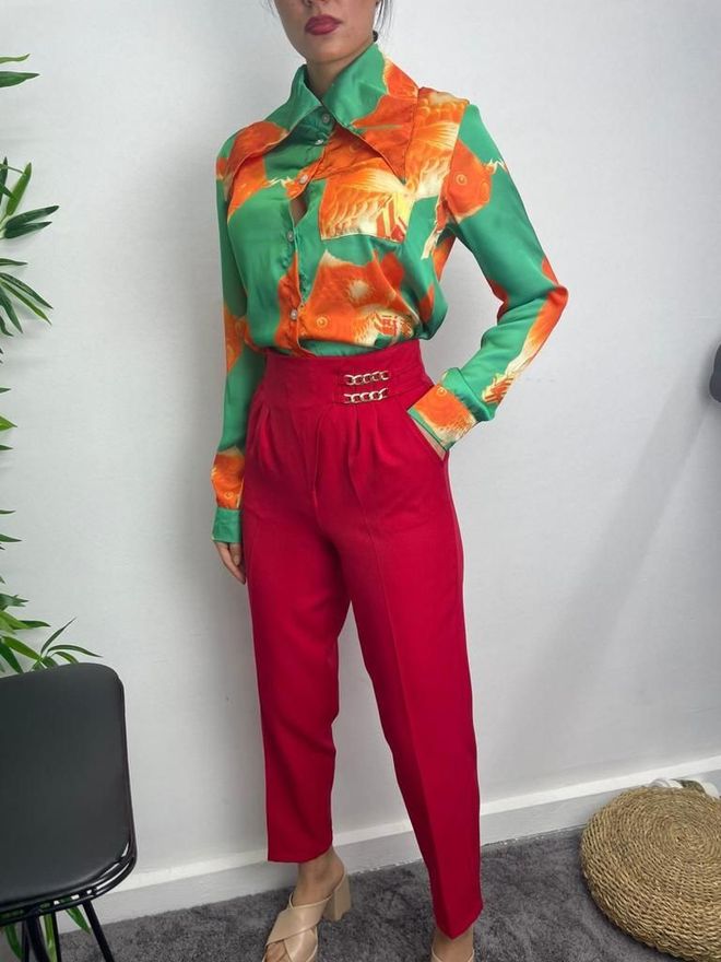 MyBee Cigarette Pants Red Wholesale Clothing Formal