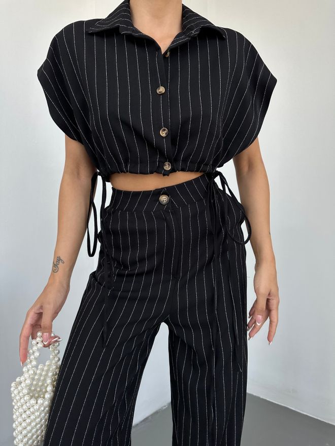 MyBee Striped Suit Black Wholesale Clothing Casual