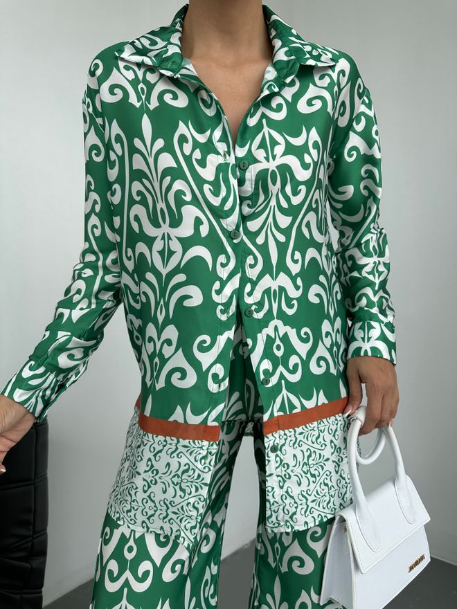 MyBee Satin Suit Green Wholesale Clothing Modest