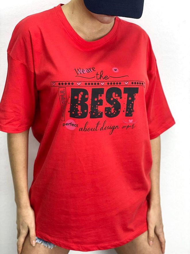 MyBee Maglietta Best Rossa Abbigliamento all'ingrosso Cotone