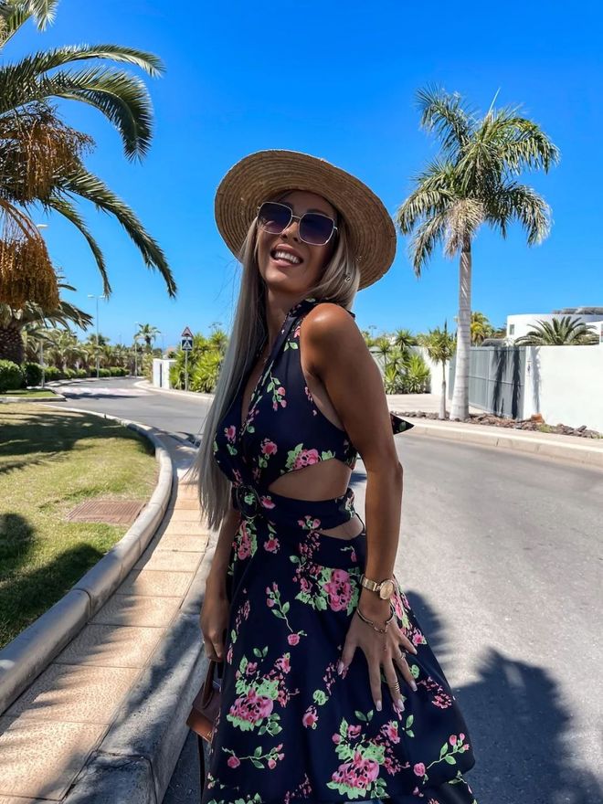 MyBee Floral Pattern Dress Black Wholesale Clothing Cotton