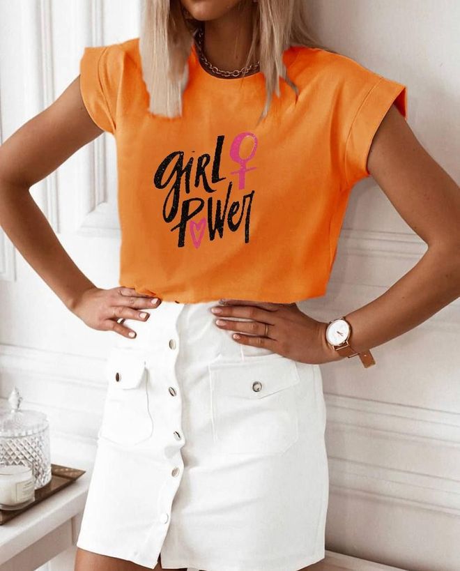 MyBee T shirt Girl Power Oranje Groothandel Kleding Casual
