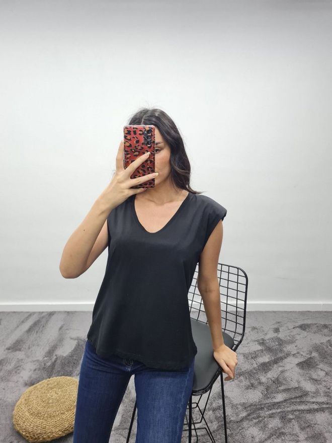 MyBee T shirt avvitata con scollo a V Nera Abbigliamento all'ingrosso Casuale