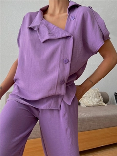 Ein Bekleidungsmodell aus dem Großhandel trägt MYB10203 - Aerobin 2 Piece Suit - Lilac, türkischer Großhandel Anzug von MyBee