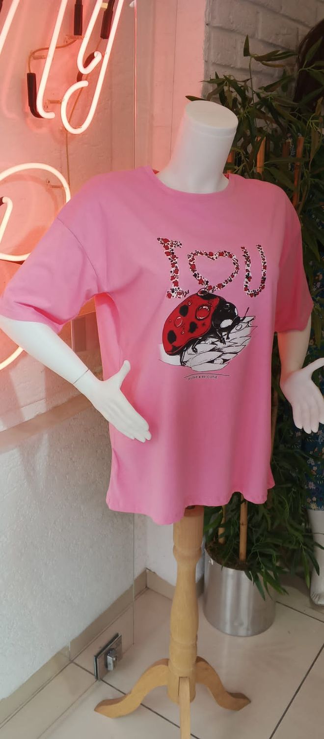 MyBee Camiseta Joaninha Rosa Roupas por atacado Casual