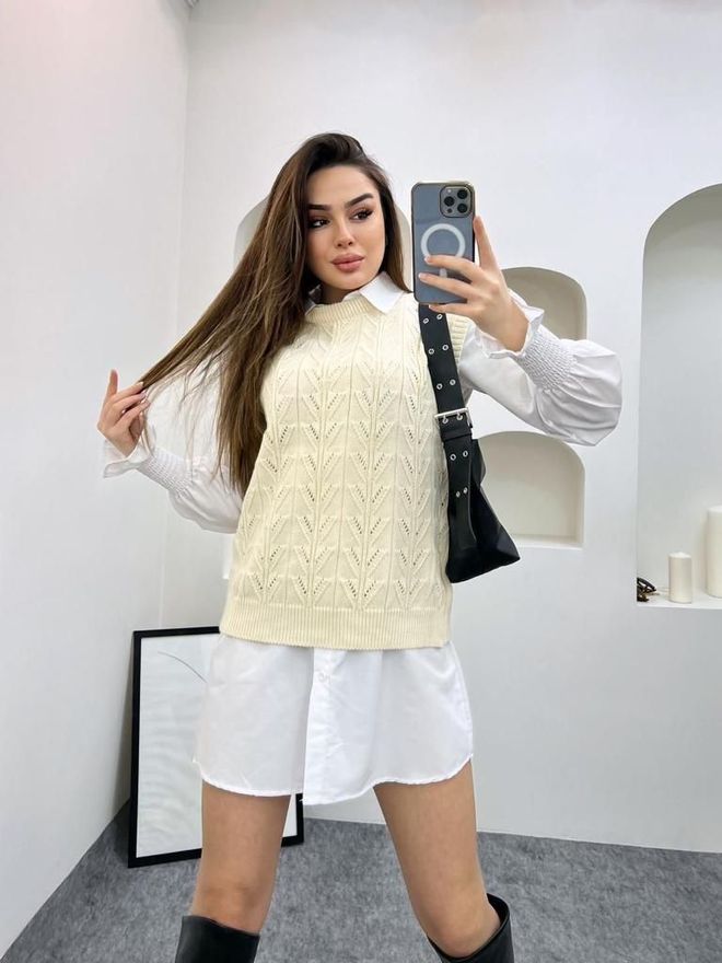 MyBee فستان قميص مفصل تريكو بيج فاتح ملابس بالجملة 0