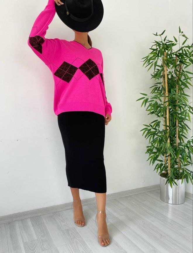 MyBee Strickrock Anzug – Fuchsia Großhandelskleidung Lässig