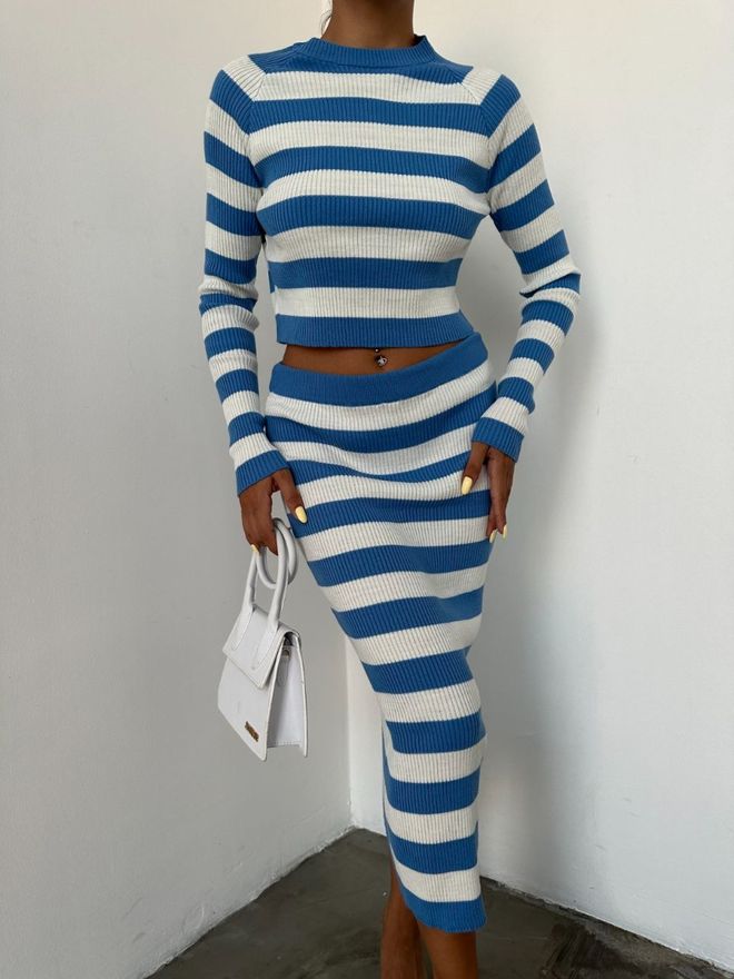 MyBee Garnitur z dzianiny w paski Niebieski Hurtowa sprzedaż odzieży Casual