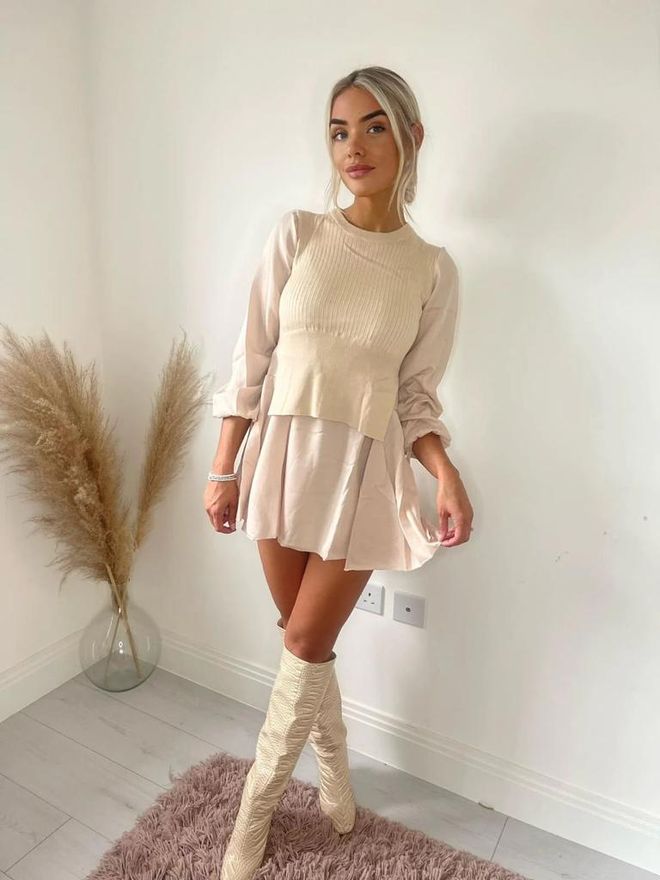 MyBee Trikotažo Detali Suknelė Smėlio Spalvos Didmeninė prekyba drabužiais Pankiškas