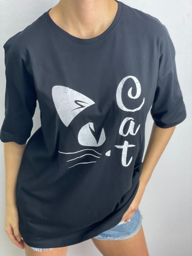 MyBee T Shirt Kat Zwart Groothandel Kleding Casual