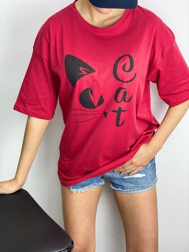 MyBee Maglietta Gatto Rossa Abbigliamento all'ingrosso Casuale