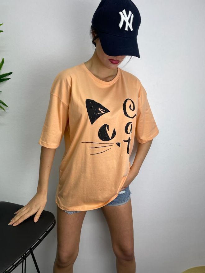 MyBee Koszulka Kot Pomarańczowa Hurtowa sprzedaż odzieży Casual